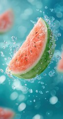 Watermelon slice in water spray