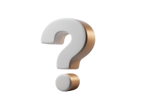 3D question mark, white with gold highlight