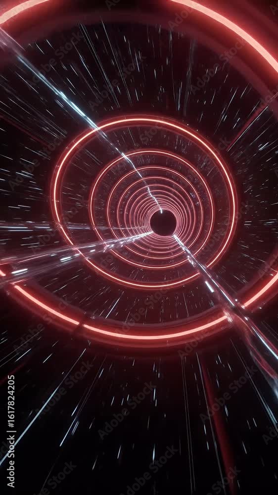 Poster abstract 3d tunnel with red glowing circles and dynamic light effects