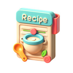 3D Recipe Card Icon with Cooking Element, Cartoon Plastic Style for Food Apps and Blogs