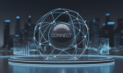 Digital Global Network Sphere with Connect Button and Futuristic Data Interface