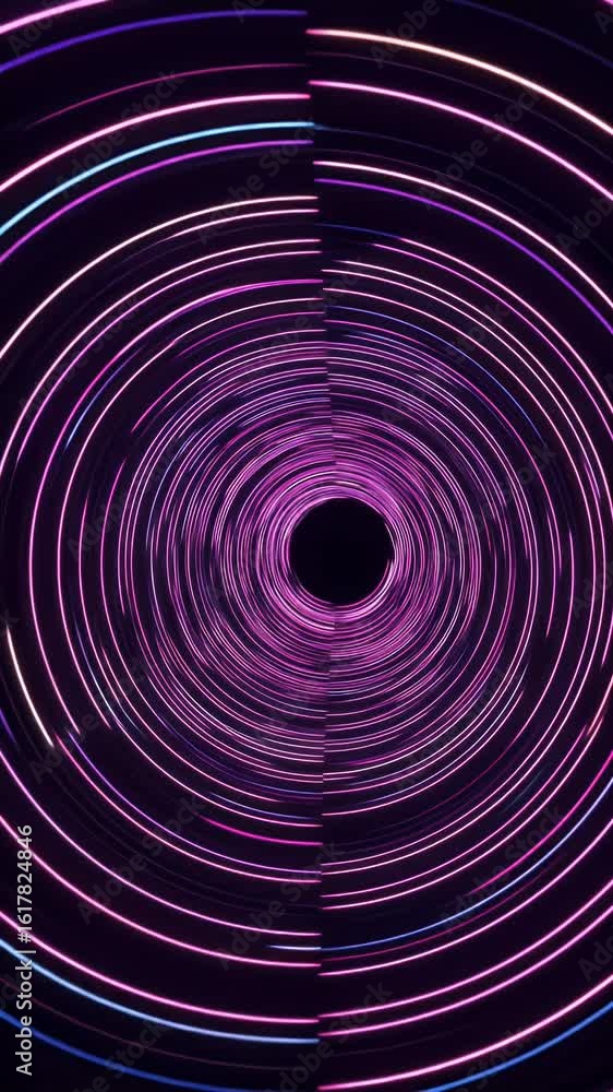 Poster abstract animated tunnel of rotating circular pink and orange lines