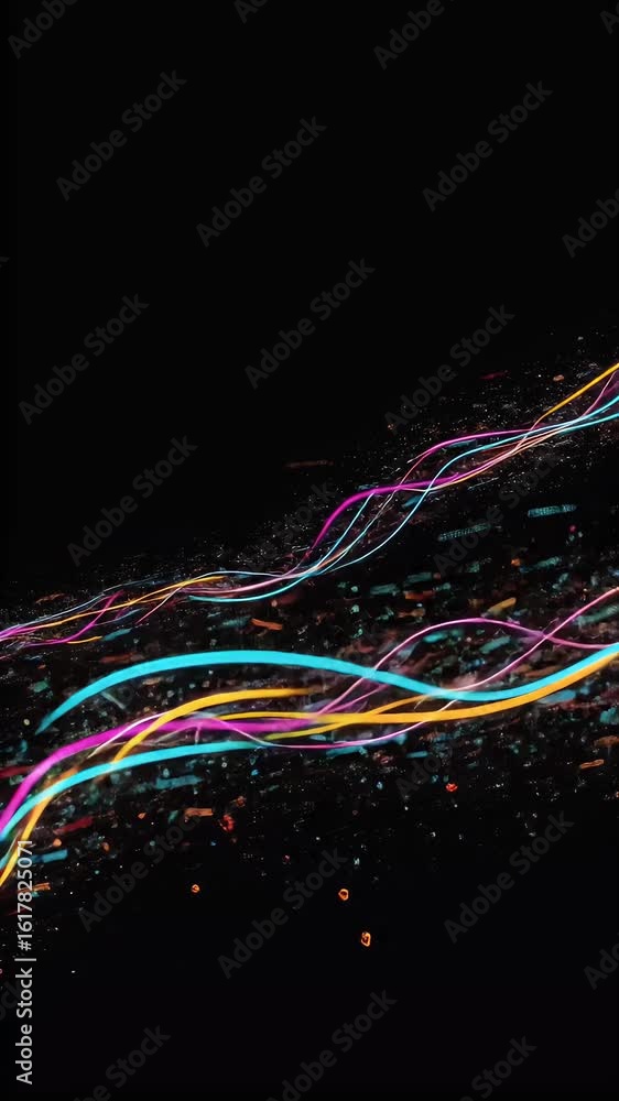 Poster abstract animation of dynamic colorful lines against a black background