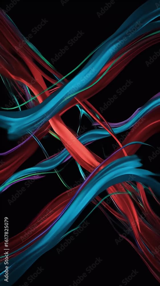 Poster abstract animation of colorful wavy lines motion background in black