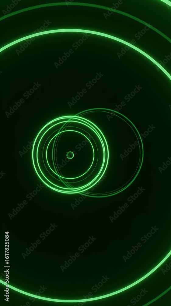 Poster abstract animation of glowing green circles with dark background