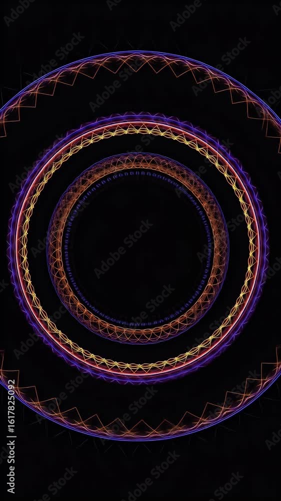 Poster abstract animated video of concentric glowing circle elements on black background