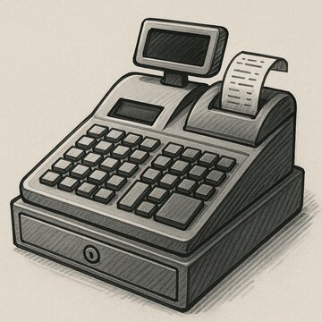 Fastest Cash Register Drawing &ndash; Sketch Style POS Machine with Receipt Printer