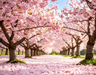 Pink cherry blossoms, a spring path