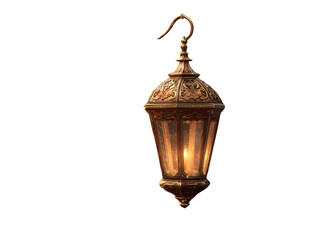 Obraz premium Fantasy-Inspired Ornamental Lantern with Curved Handle and Magical Warm Glow, Floating Design, Isolated on Transparent Background