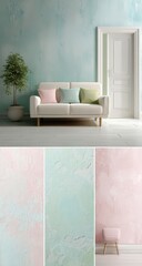 Pastel-toned living room interior with wall color variations