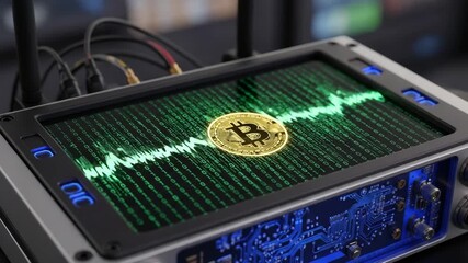 Futuristic Bitcoin Cryptocurrency Analysis Showing Dynamic Market Flucutation on a High-Tech Digital Display - Powered by Adobe