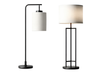 Elegant Illuminated Designs: Two modern floor lamps showcasing sleek, minimalist designs with clean lines, and subtle illumination to bring the room to life.