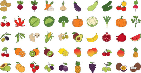 Obraz premium Vector art of vector illustration of a diverse assortment of fresh fruits and vegetables, promoting healthy eating and balanced nutrition