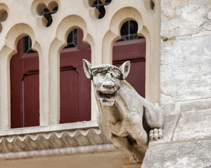Gargoyle statue on historic building facade at Jumieges Abbey, Normandy, France