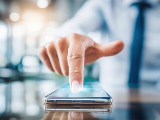 A close-up shot of a person's finger poised on a modern smartphone screen, representing the ubiquitous technology and ease of access of the digital age.