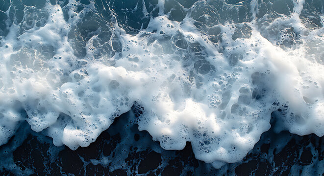 Foamy ocean waves meeting dark wet sand surf water