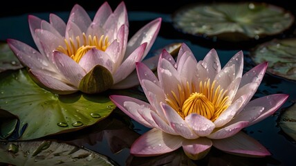A stunning close-up of a vibrant pink lotus flower, its petals adorned with delicate water droplets