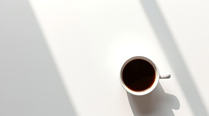 a minimalist image of a sleek coffee cup placed on a white background in a flat lay position