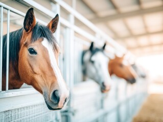Stable Gaze: Horses with gentle and curious eyes peek out from their stables, revealing the tranquil beauty of these majestic animals.