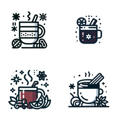 Mulled wine cups with spices and fruits in festive design  