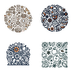 Dried fruits mix illustrations arranged in decorative patterns  