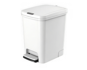 White step trash can with lid isolated on transparent background
