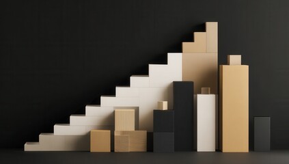 Fototapeta premium Stacked blocks form an upward trend against a dark background