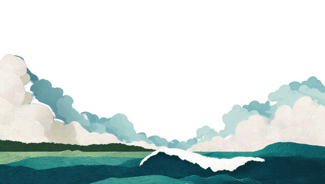 A horizon view of rolling clouds over a wavy sea