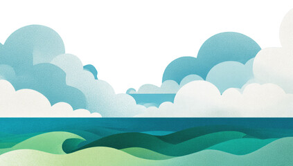 Ocean scene with stylized clouds