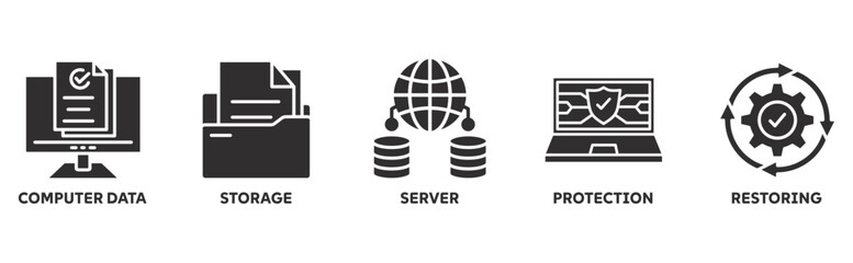 Backup icon set illustration concept with icon of computer data, storage, server, protection, restoring
