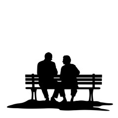 Silhouetted couple sitting on bench, enjoying a moment of peace and calm. This silhouette depicts two people conversing quietly on bench, sharing stories and memories.