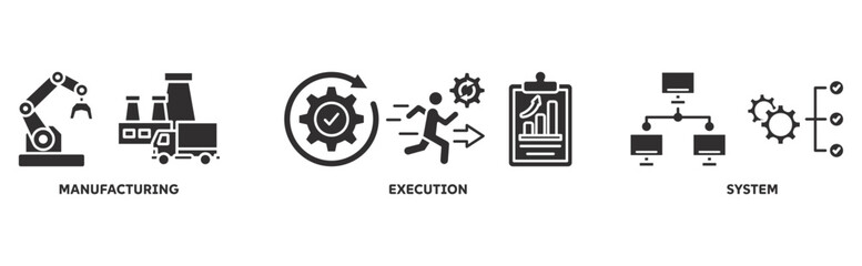 MES icon set illustration concept with icon of manufacturing, execution, system