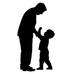 Father and child silhouette, a heartwarming scene depicting familial love and support, a silhouette of togetherness. Silhouette against white background highlights bonding