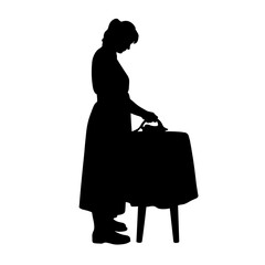 Silhouette of woman ironing clothes, a classic depiction of domestic life in vintage style. Silhouette of woman ironing captures timeless elegance, showing her focused on the task.