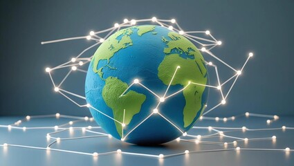 Clean blue and green globe surrounded by digital connections, representing global cooperation for climate action in the digital age  
