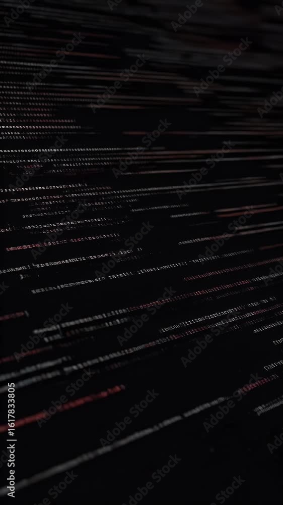 Poster abstract digital code flowing across black background red and white lines