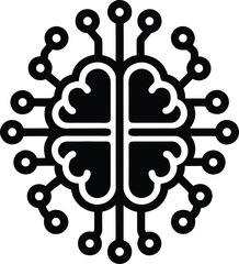 Black and white abstract brain circuit network symbol technology digital