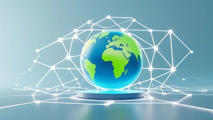 Clean blue and green globe surrounded by digital connections, representing global cooperation for climate action in the digital age  
