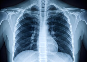 Chest X-ray showing ribs, lungs, and heart