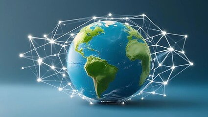 Clean blue and green globe surrounded by digital connections, representing global cooperation for climate action in the digital age  
