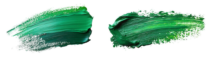 Hand painted stroke of green paint brush isolated on a transparent background
