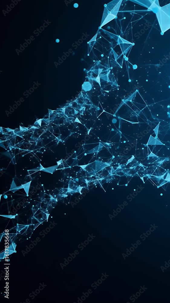 Poster abstract digital network flowing lines and dots in blue color