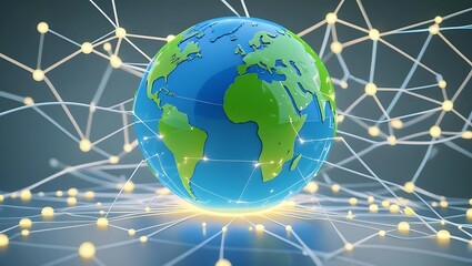 Clean blue and green globe surrounded by digital connections, representing global cooperation for climate action in the digital age  
