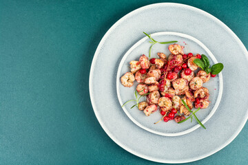 Grilled shrimps on plate.