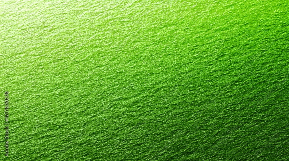 Poster close-up of vibrant green textured surface with rough grain detail and subtle shadow highlighting th