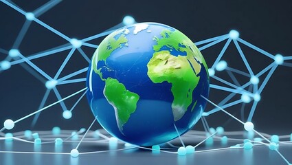 Clean blue and green globe surrounded by digital connections, representing global cooperation for climate action in the digital age  
