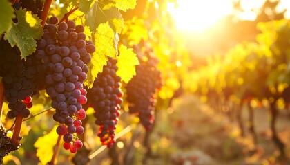Lush vineyard at sunset