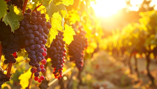 Lush vineyard at sunset