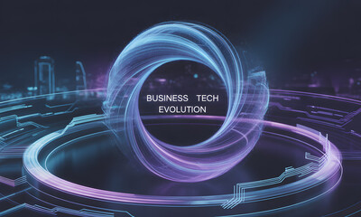 Business Tech Evolution Concept: Abstract Digital Swirl, Futuristic Data Flow, Innovation & Progress