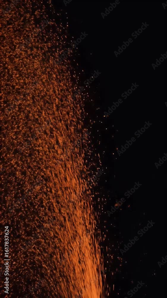 Poster abstract dynamic fiery particle illustration on dark black background